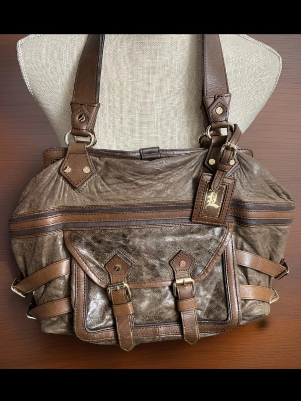 L.A.M.B. BY GWEN STEFANI BROWN LEATHER SATCHEL LUXURY DESIGNER HANDBAG VTG - Picture 2 of 15